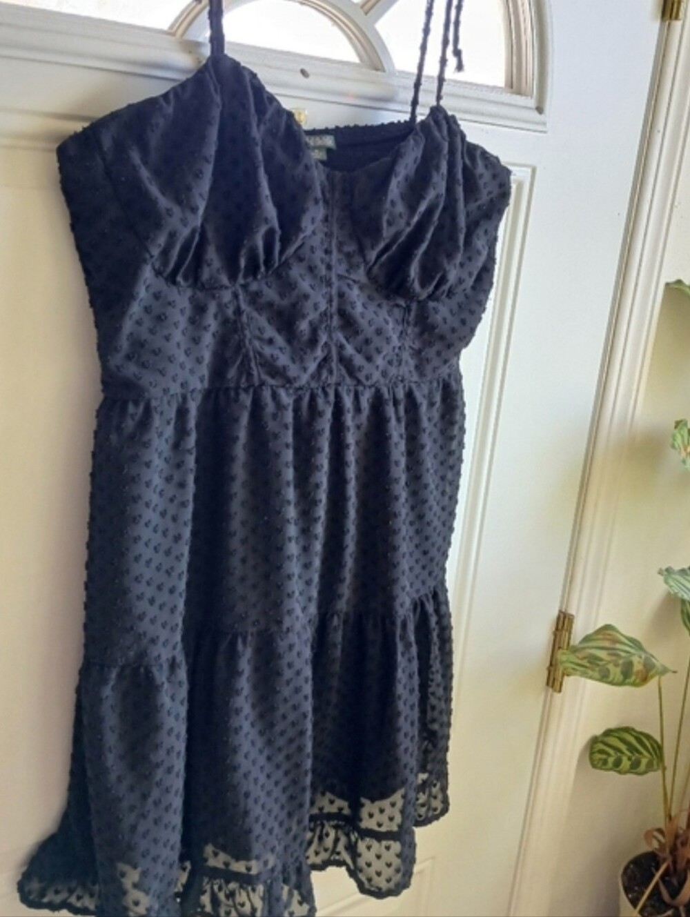 Wild Fable Black Heart Swiss Dot Babydoll Dress Tie Straps XL